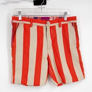 Alpana Bawa Orange Cream Striped Cotton Shorts Womens Medium Hand Made India